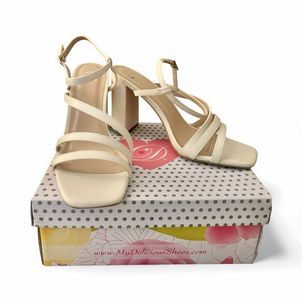 My Delicious Shoes Alberta-S High Heels 4in Strappy Size 9 Color: PU Bone NEW